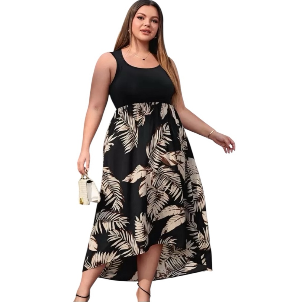 Tropical Black Dress Plus Size‎ 20 Cruise Vacation Travel SHEIN Maxi NEW